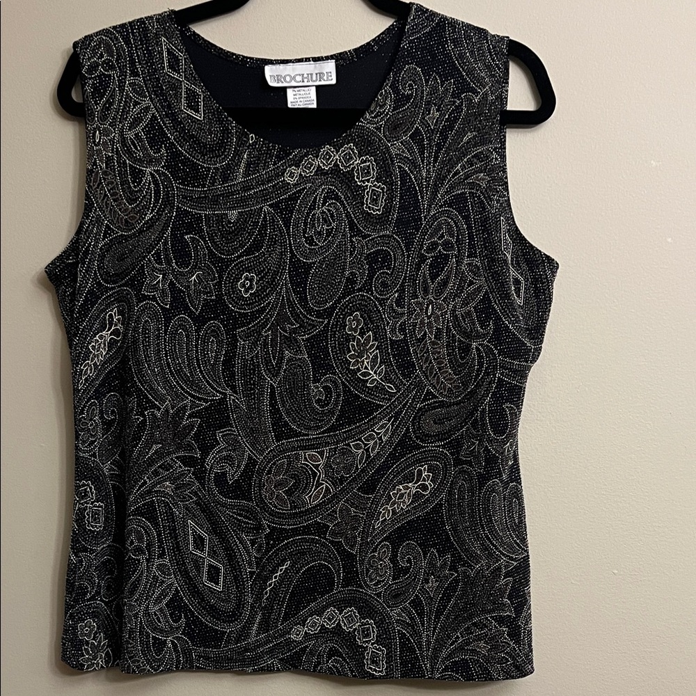 Brochure Black and Brown Metallic Paisley Women's Blouse Size L